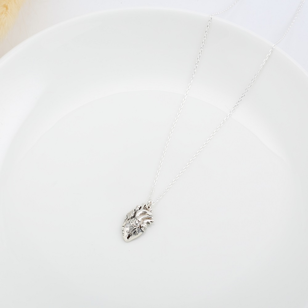 【Angel & Me】Anatomical Heart s925 sterling silver necklace birthday gift, , large