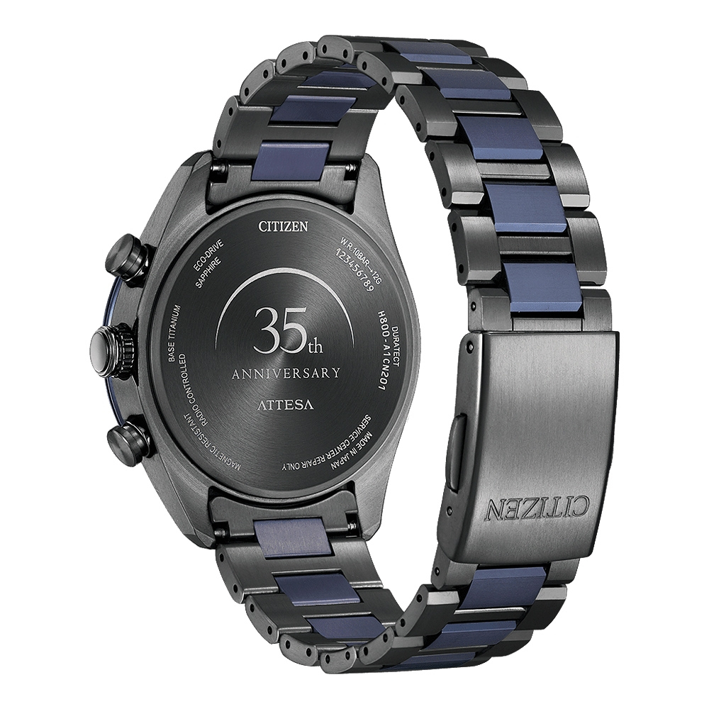 CITIZEN 星辰 湛藍星空 限量 鈦金屬光動能電波萬年曆手錶 AT8187-75E, , large
