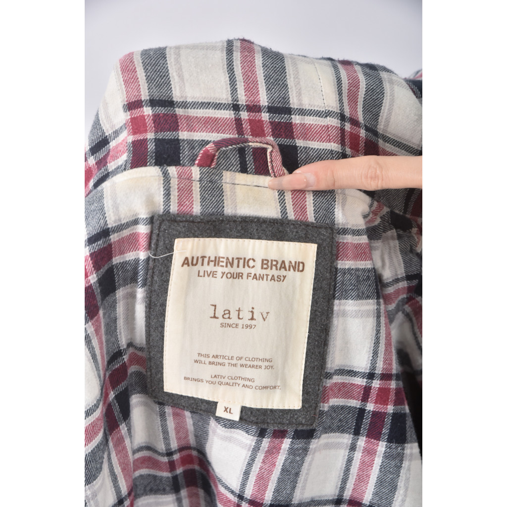 (XL) lativ質感格紋灰色外套二手衣, , large