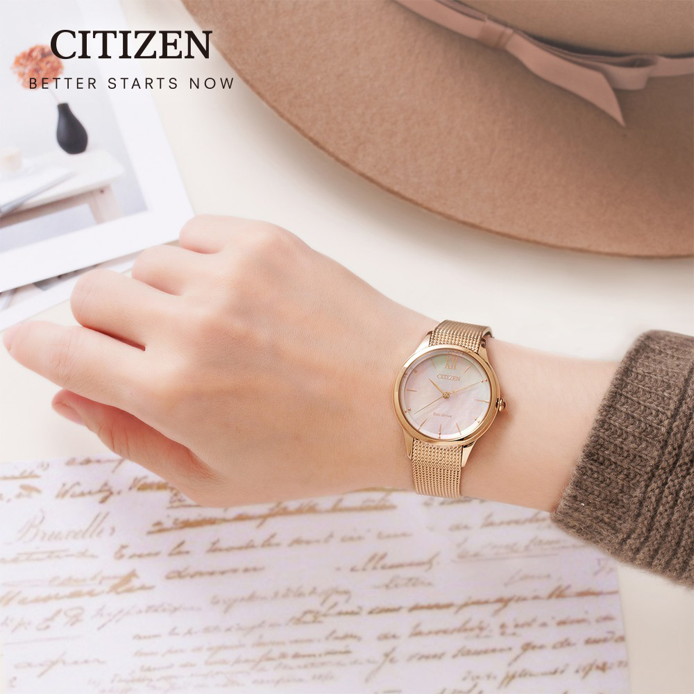CITIZEN 星辰 L系列廣告款光動能女錶-玫瑰金 EM0813-86Y, , large