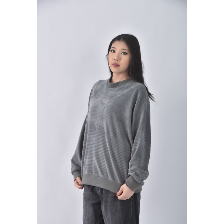 (XL) 質感條紋灰色長袖上衣二手衣, , large