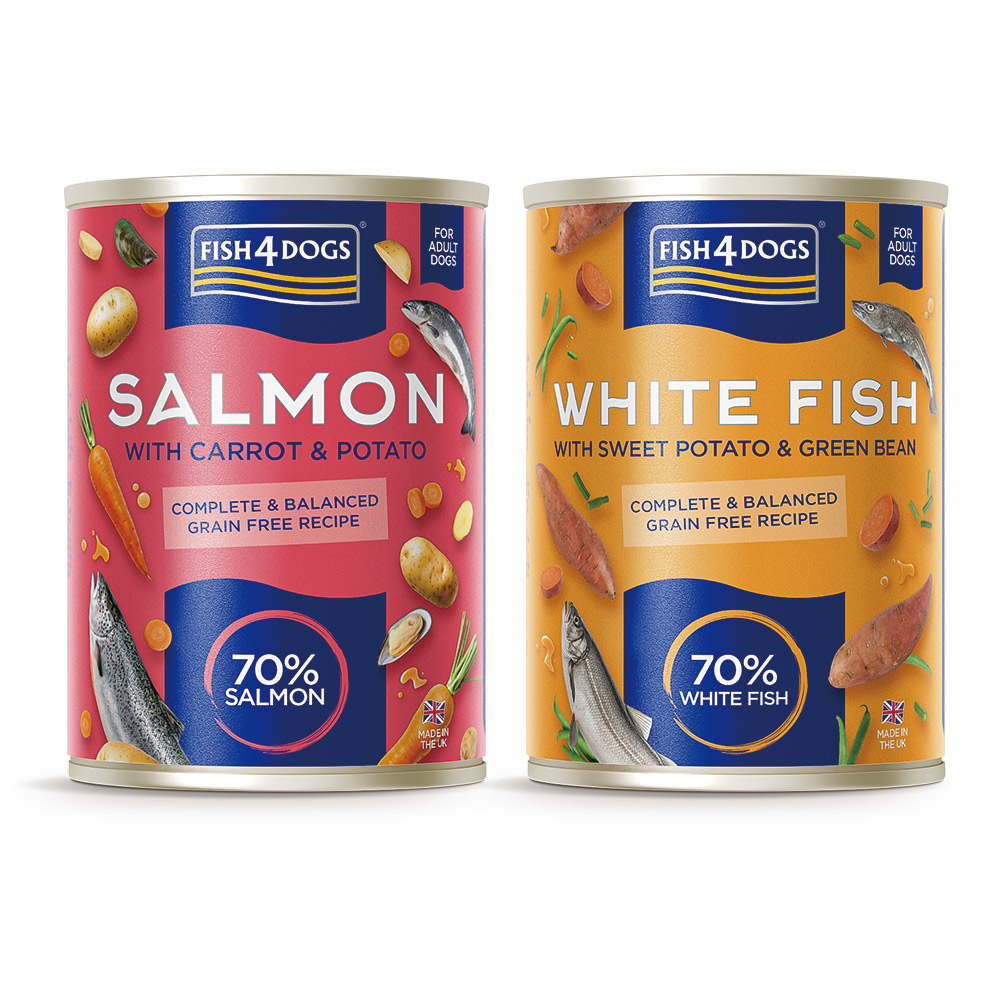 【倆寶貝精品館】 海洋之星FISH4DOGS 無榖低敏 雙口味(白身魚/鮭魚)主食犬罐395g  綜合6入組, , large