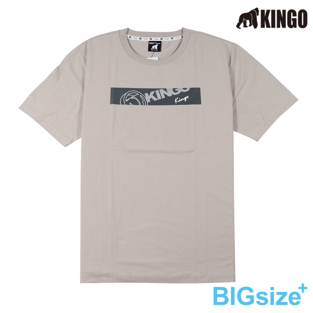 KINGO-大尺碼-男款 圓領T恤-灰卡其-413114, , large
