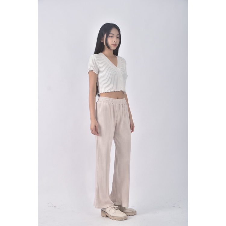 (F) earth music ecology高腰坑紋杏色長褲二手衣, , large