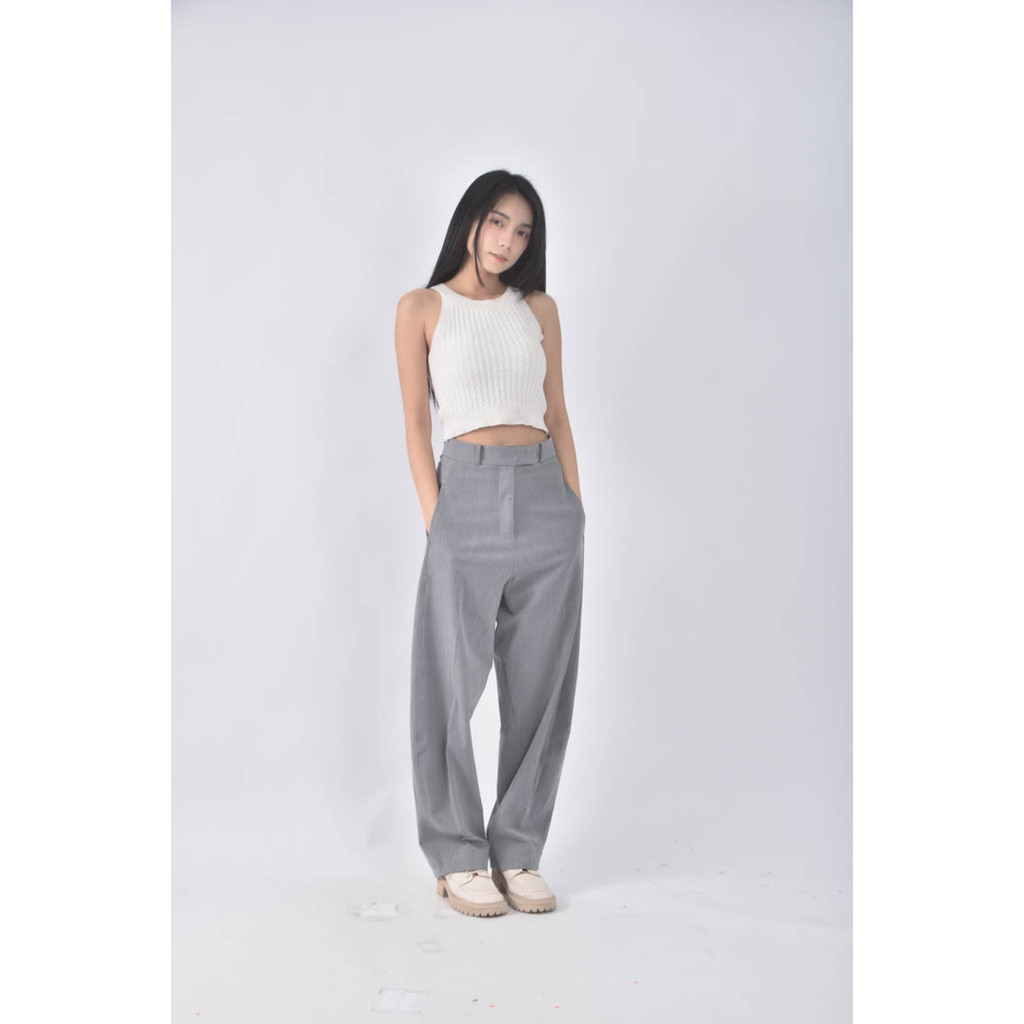 (M) 高腰西裝素色灰色長褲二手衣, , large