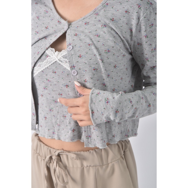 (S) 質感兩件式灰色長袖上衣二手衣, , large