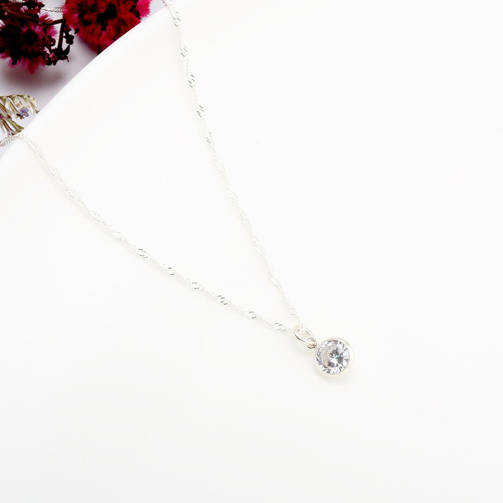 【Angel & Me】Single Swiss Diamond/Zircon 6mm s925 sterling silver necklace gift, , large