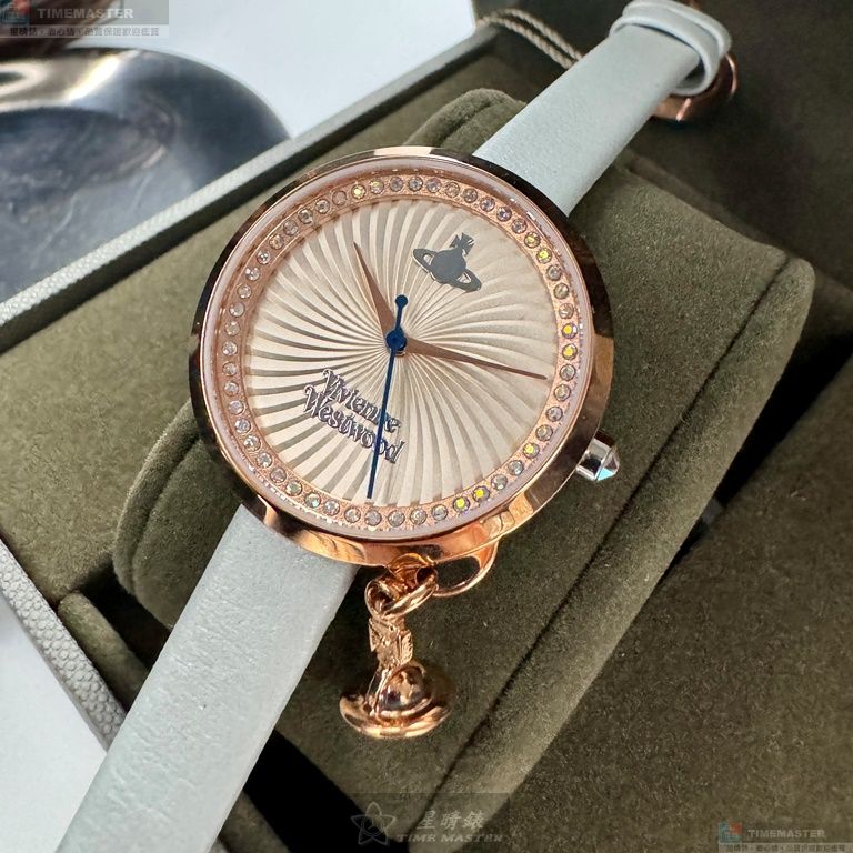 [星晴錶業]Vivienne Westwood手錶,32mm,VW00010銀白色錶面玫瑰金錶殼淺灰白真皮皮革錶帶款, , large