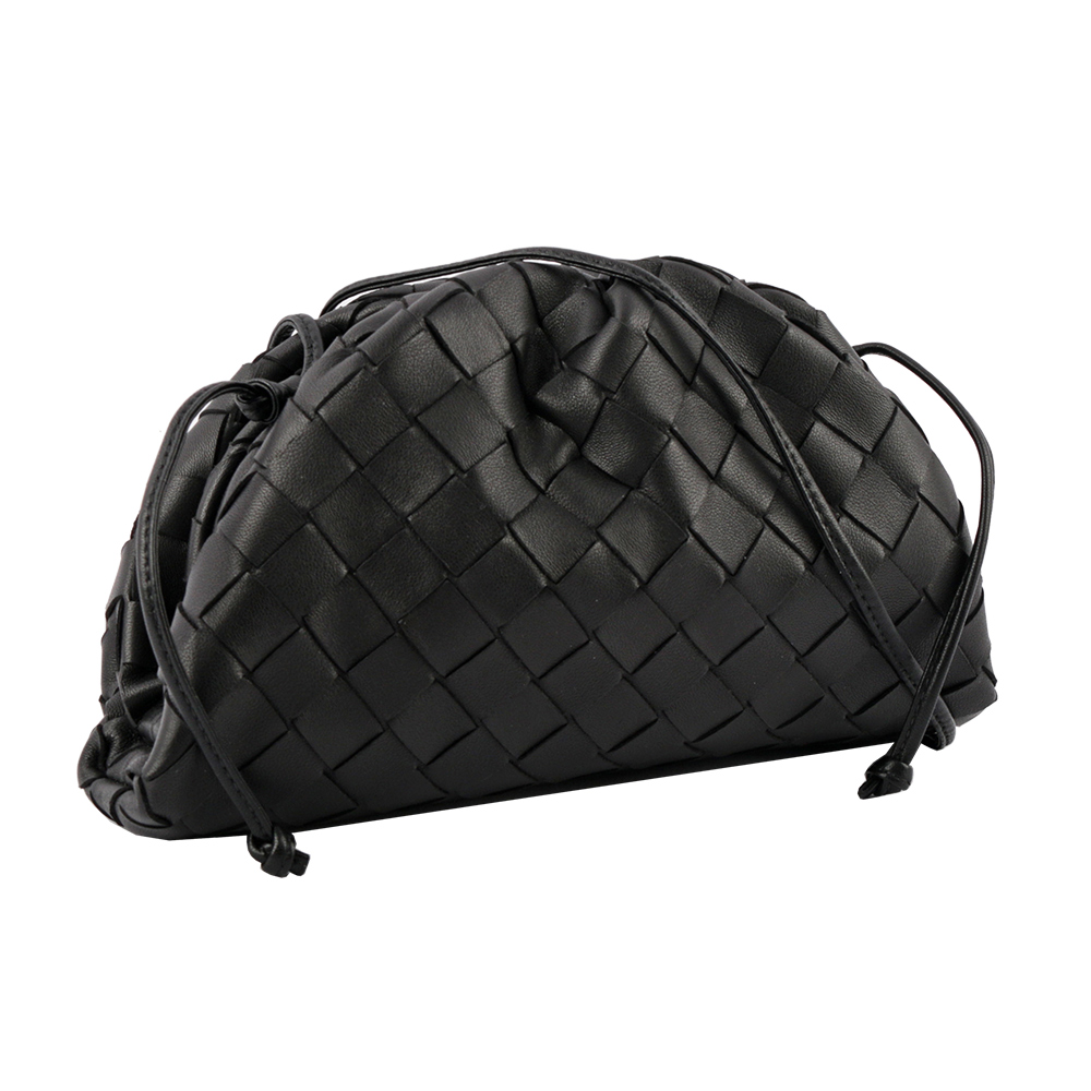 BOTTEGA VENETA 小羊皮MINI POUCH編織雲朵包/黑色, , large