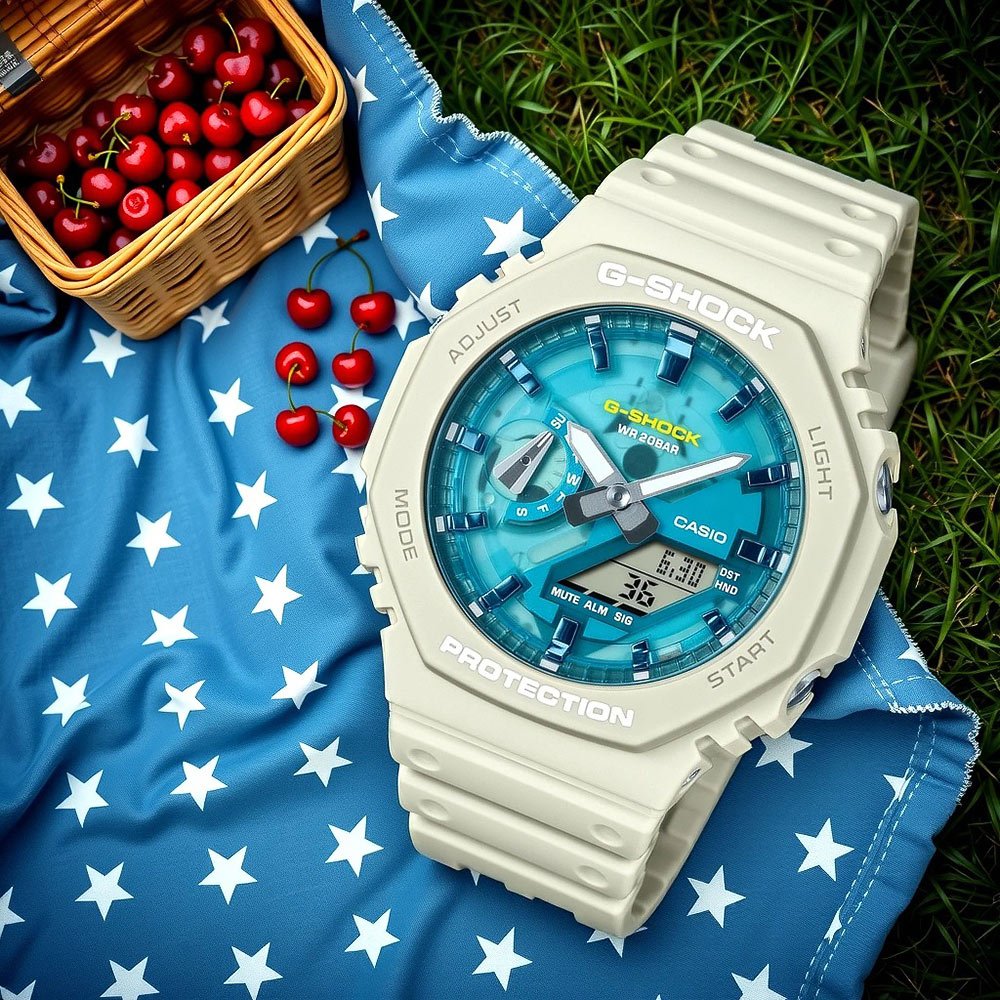 CASIO 卡西歐 G-SHOCK 海洋運動 防震八角雙顯電子錶 GA-2100AS-5A, , large