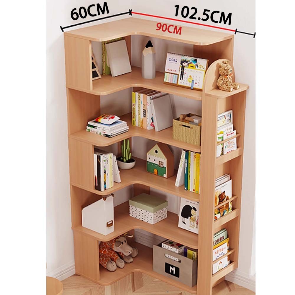 【樂樂】L型轉角簡約實用書櫃 書報架款原木5層60x102.5(實木書架 層架 置物架 收納架), , large