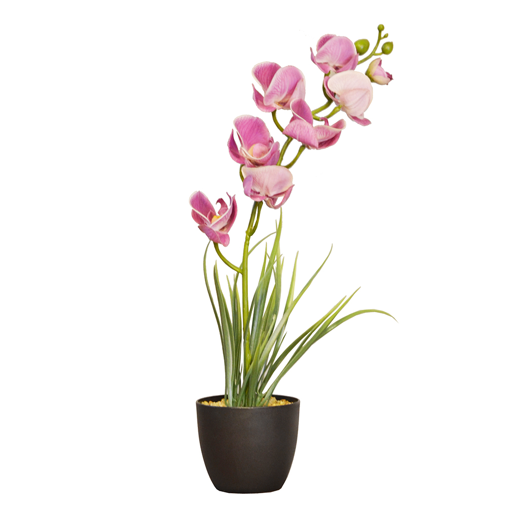 【YU Living】人造大蘭花盆 仿真蘭花盆栽 高37cm-紫色