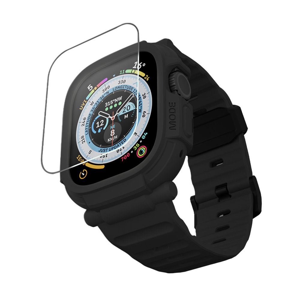 Elkson Apple Watch Ultra 49mm Quattro Pro 2.0一體成形錶帶9H鋼化膜-神秘黑, , large