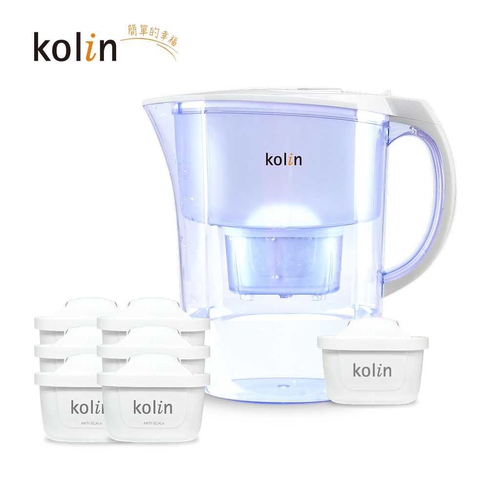 Kolin 歌林 3.8L濾水壺(內含四重濾芯*1)+五重淨垢濾芯6入(共1壺7芯/適用Brita), , large