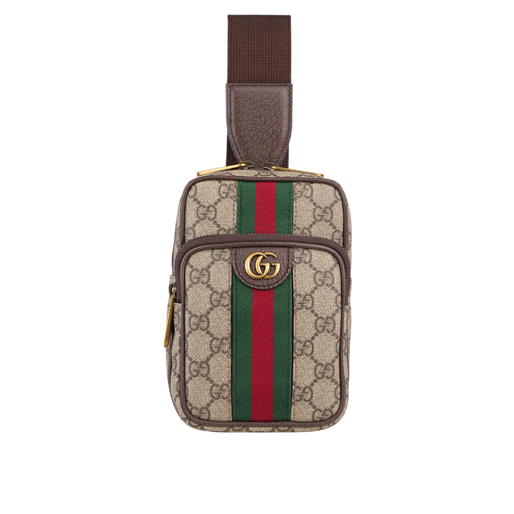 GUCCI GG Ophidia 塗層帆布及皮革綠紅織帶迷你胸口包/米色/烏木色, , large