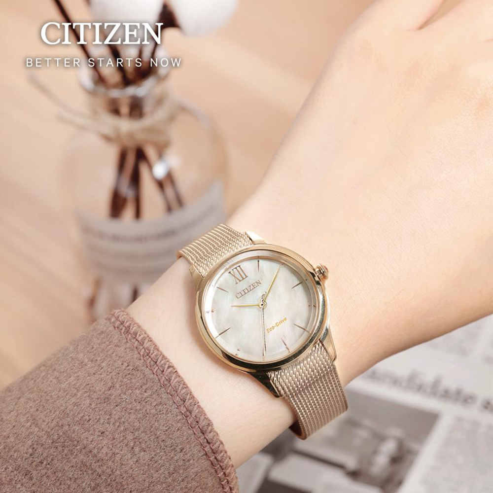 CITIZEN 星辰 L系列廣告款光動能女錶-玫瑰金 EM0813-86Y, , large