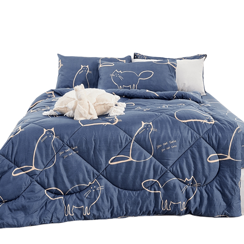 單人床包羽絲絨被三件組-睏貓夢境