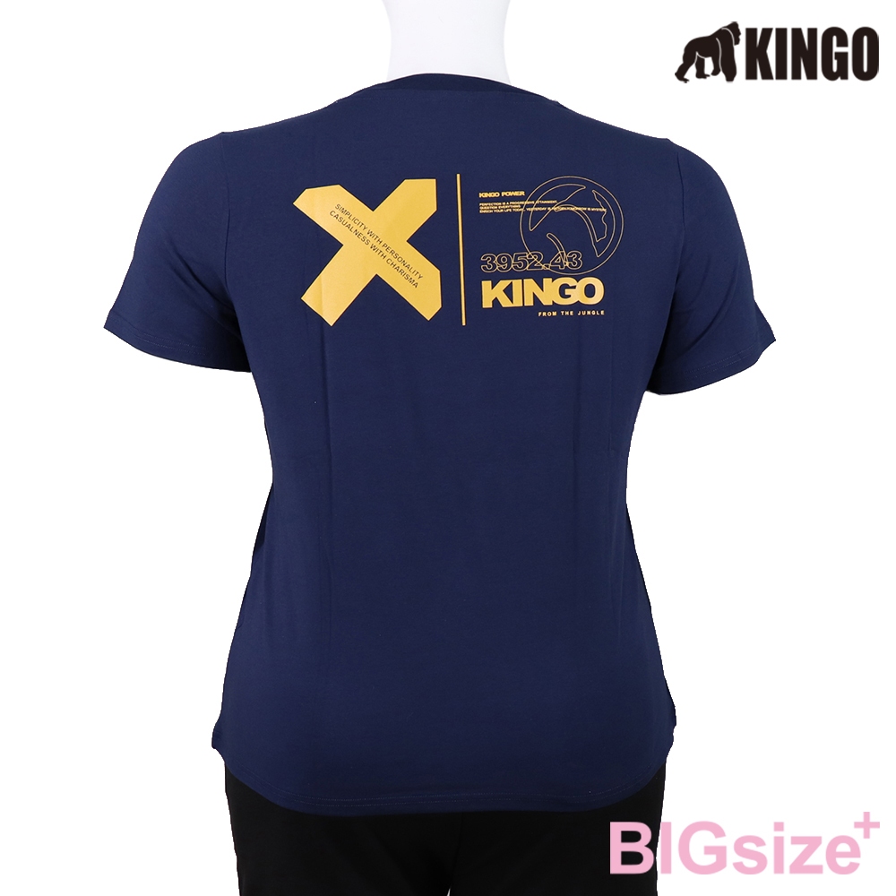 KINGO-大尺碼-女款 圓領T恤-丈青-414131, , large