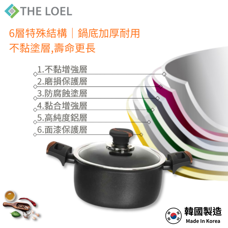 【THE LOEL】韓國天然原礦不挑爐不沾鍋系列-24cm耐磨雙耳湯鍋附鍋蓋, , large
