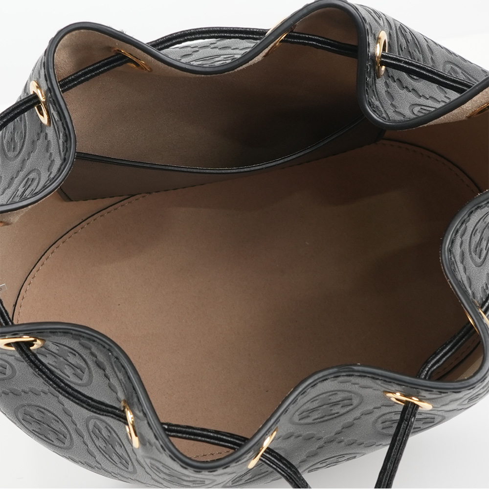 TORY BURCH T Monogram 皮革壓紋水桶包(黑色), , large