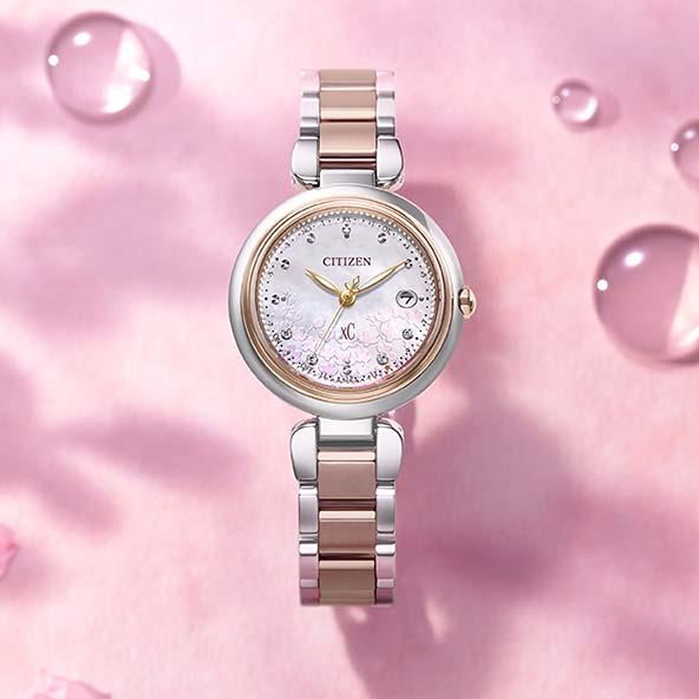 CITIZEN 星辰 XC 櫻吹雪限定 鈦 光動能電波女錶 ES9465-68W, , large