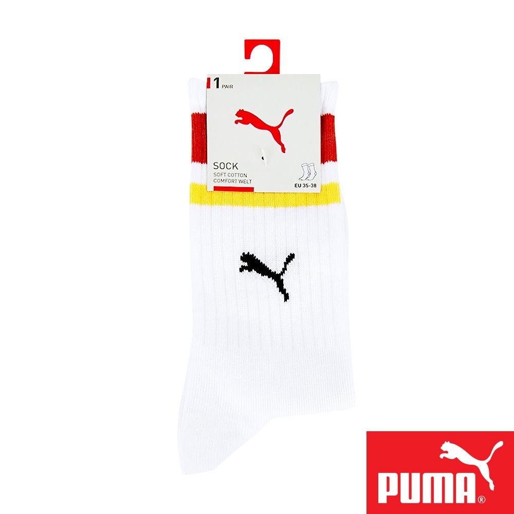 PUMA 男女款中筒襪1雙裝 彪馬 跳豹 男襪 女襪 襪子 運動襪 中筒襪 小腿襪 柔軟 棉質 高彈 耐磨 白紅 黑 白, , large