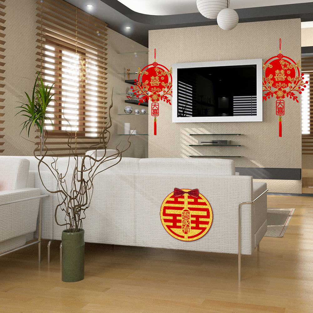結婚喜慶囍字流蘇吊飾-經典大圓喜3入#803(婚房囍字吊飾/結婚喜慶掛件/婚房裝飾/婚房布置/結婚專用掛飾/結婚佈置小物/花環囍字), , large
