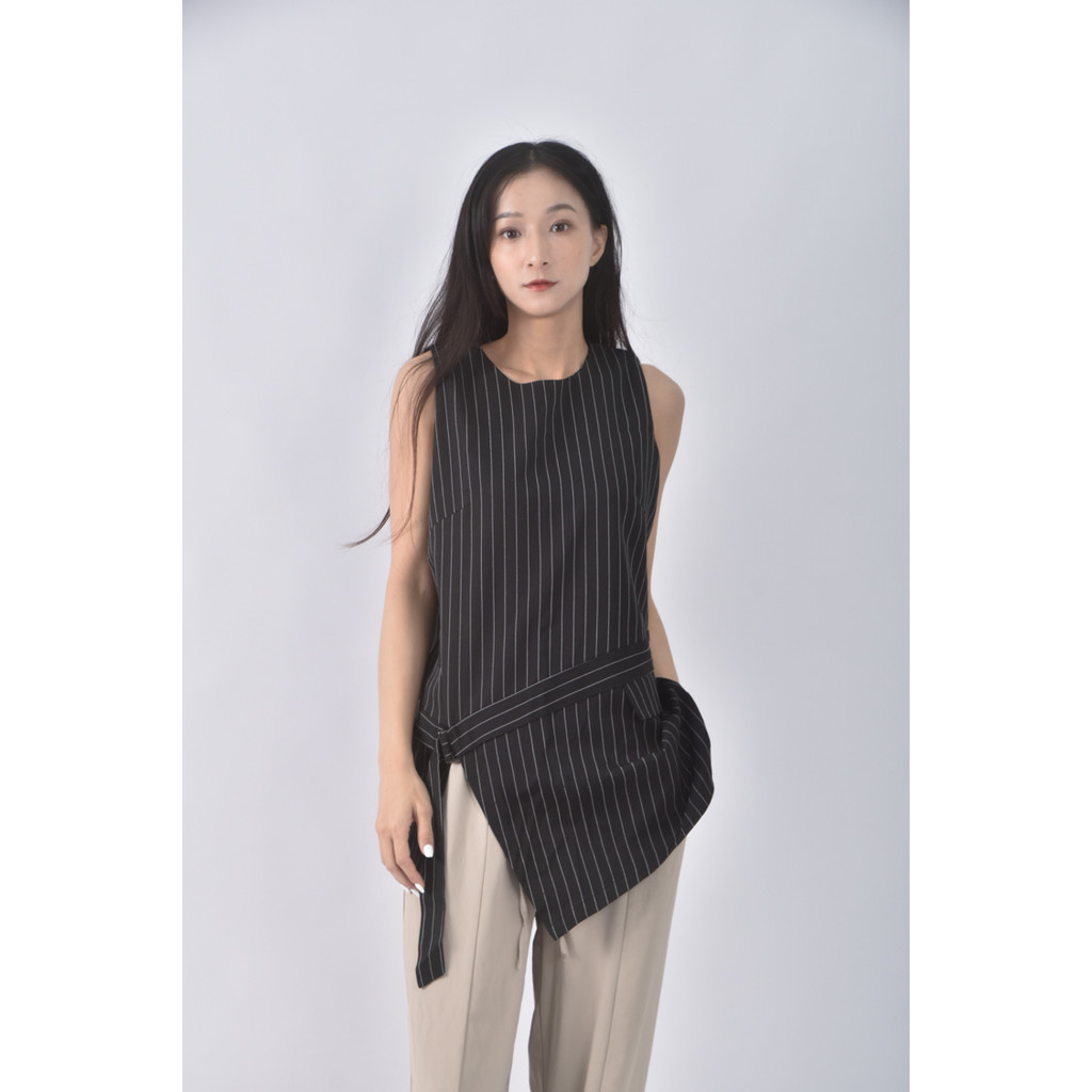 (S) kodz質感條紋黑色短袖上衣二手衣, , large