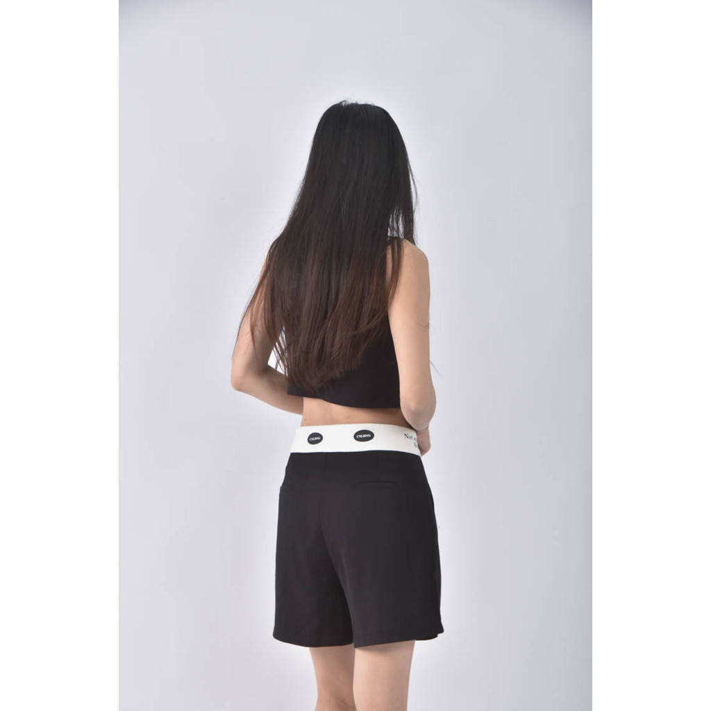 (XL) evis studio高腰質感腰部外翻黑色短褲二手衣, , large