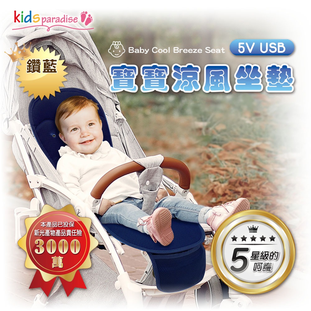 [威力車坊]進階升級版【KIDSparadise】USB 5V寶寶樂鑽藍嬰童涼風坐墊, , large