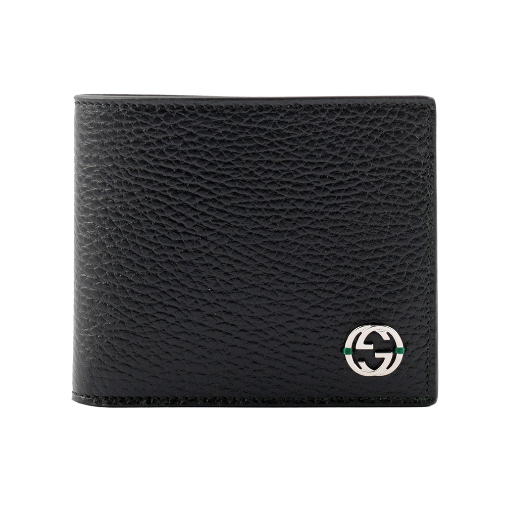 GUCCI 金屬縫線雙G Logo牛皮雙色零錢袋短夾/黑色/綠色, , large