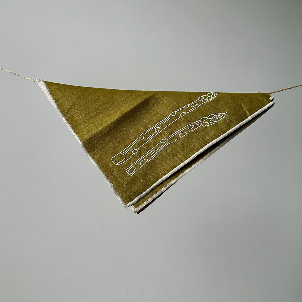 【英國 MÆGEN】刺繡棉麻餐巾組-橄欖綠 (蘆筍), , large