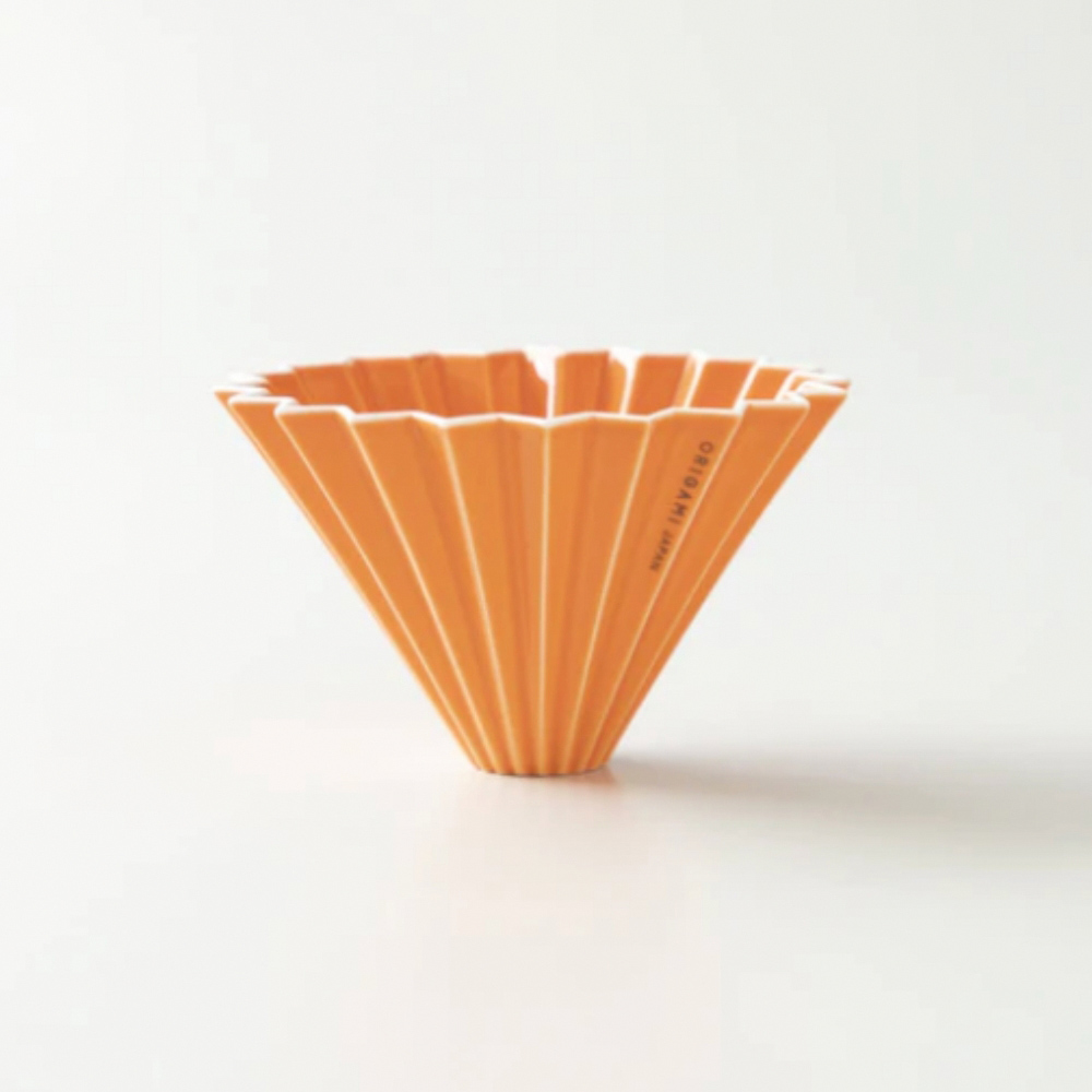ORIGAMI 陶瓷濾杯組Ｍ(3~4人份，附深色木質杯座) 橘色, 橘色, large