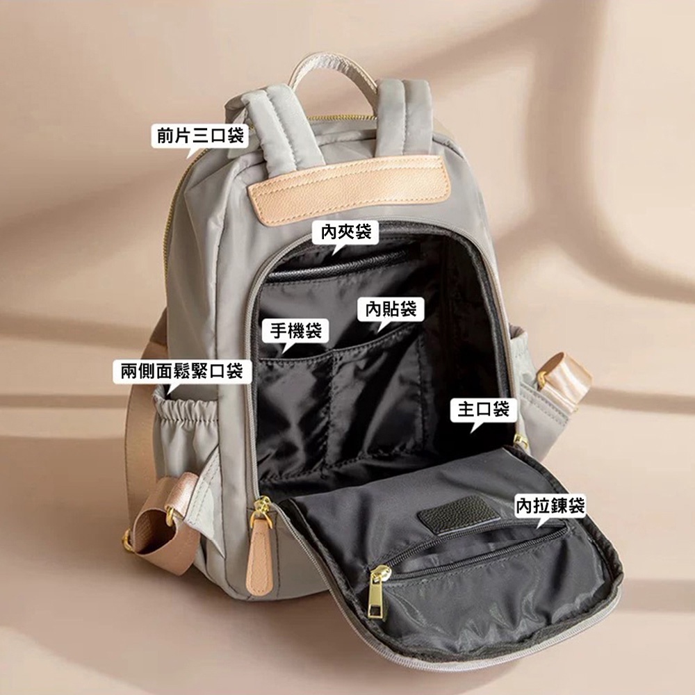 SPRING-尼龍後背包防盜尼龍後背包 多口袋尼龍後背包 防潑水後背包 防盜雙肩包-多色, , large