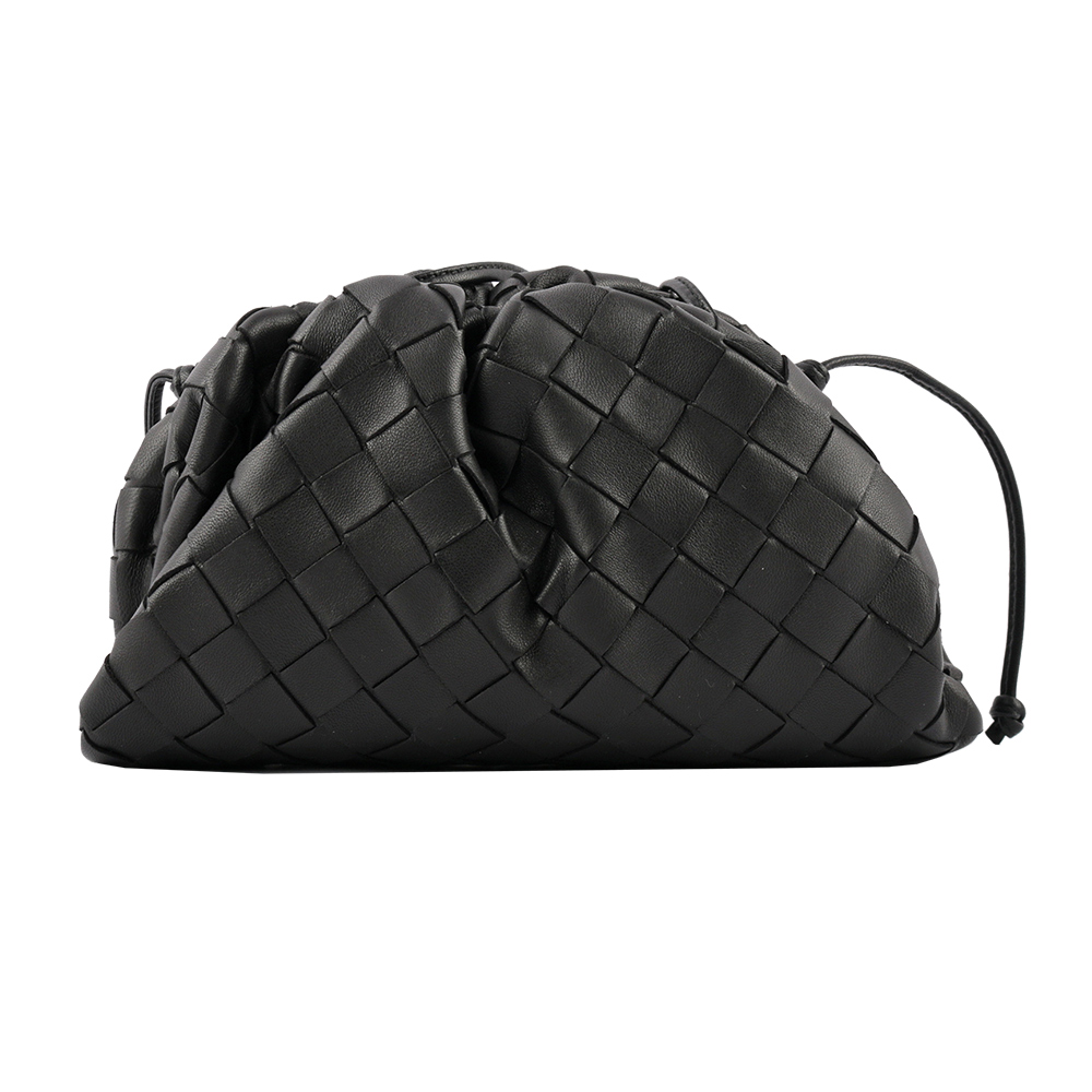 BOTTEGA VENETA 小羊皮MINI POUCH編織雲朵包/黑色, , large