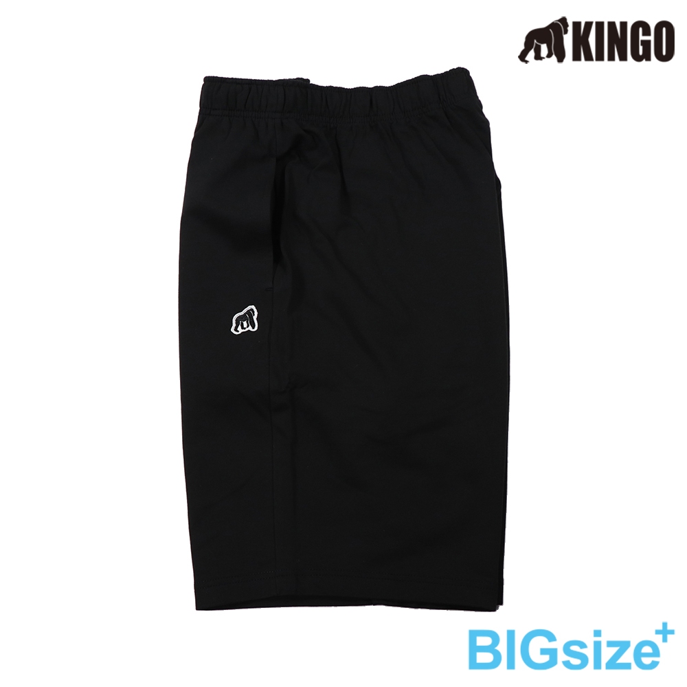 KINGO-大尺碼-男款 鬆緊 棉短褲-黑/淺麻灰-443311, , large