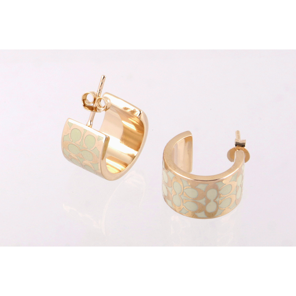 COACH CC Logo 滿版琺瑯環狀耳環(金色/白色), , large