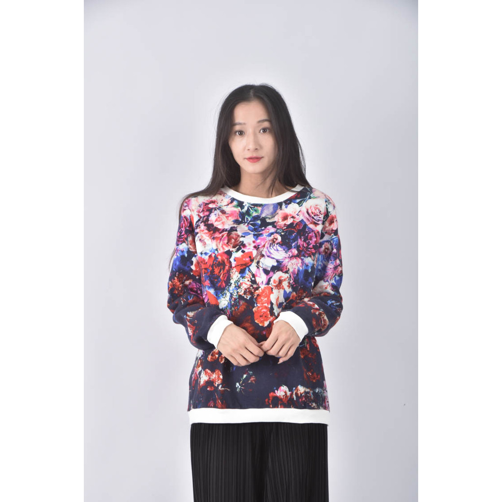 (L) 滿版花朵黑色長袖上衣二手衣, , large