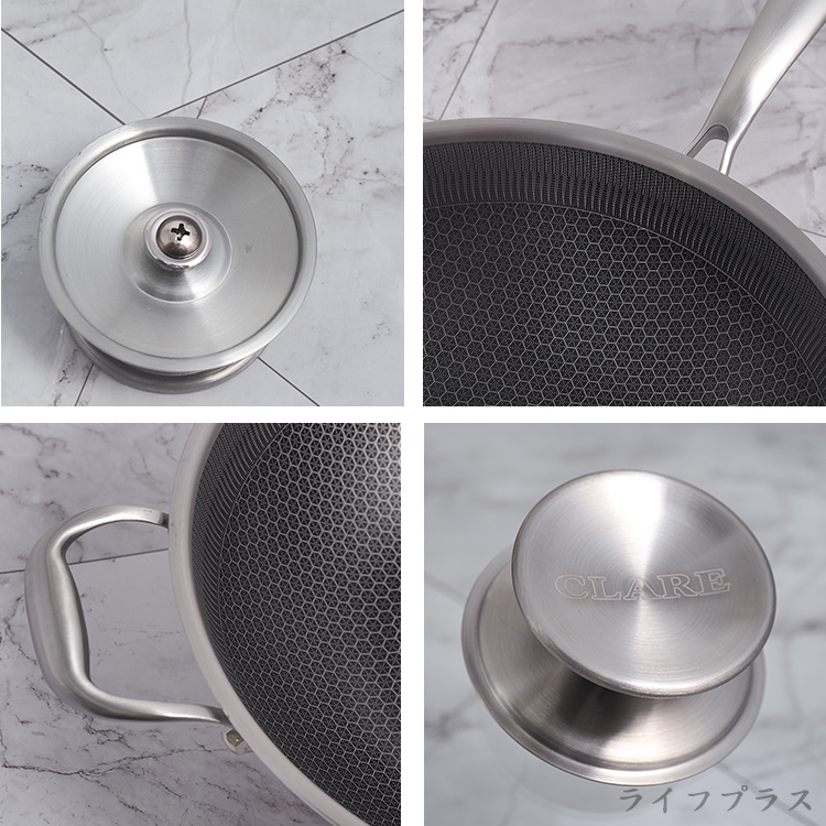CLARE典鑽316不鏽鋼陶晶不沾炒鍋-30cm-單柄-附蓋-1支, , large