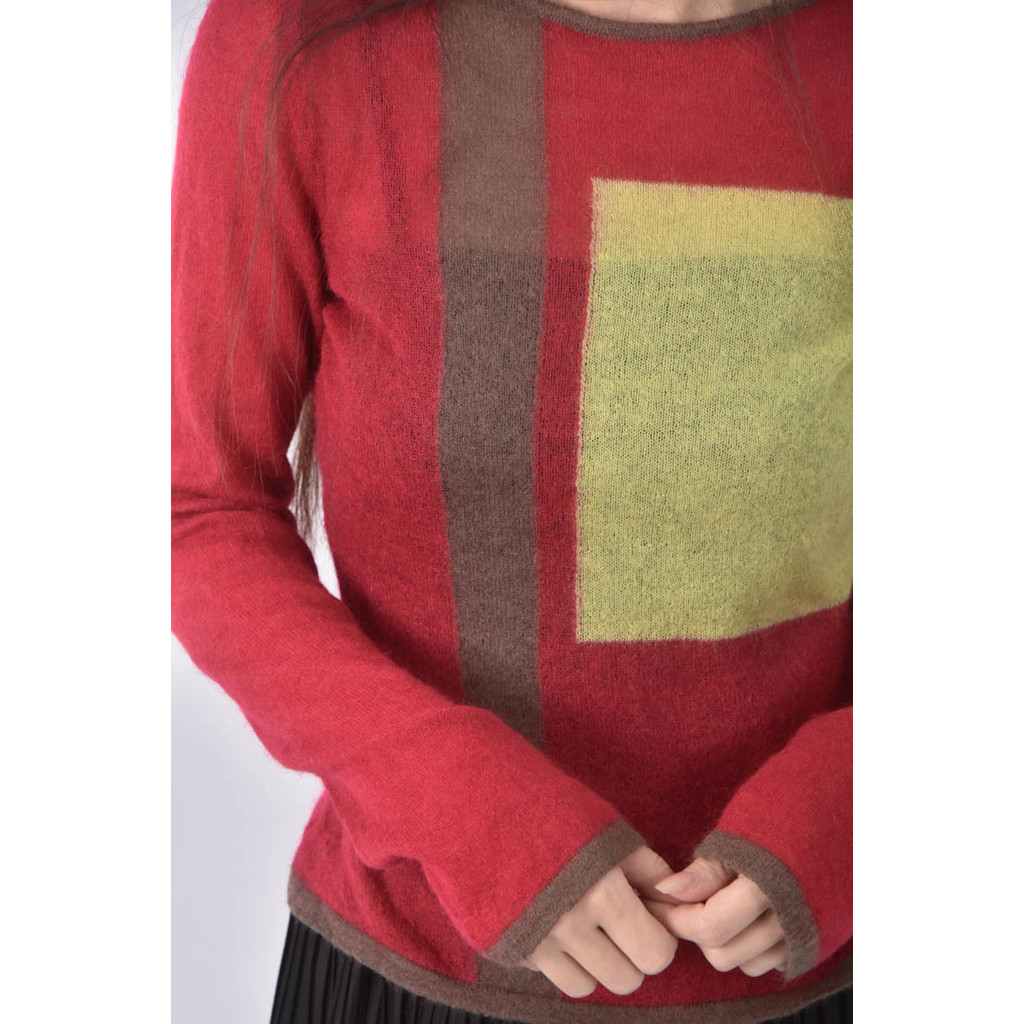 (XS（含）以下) 幾何圖形紅色長袖上衣二手衣, , large