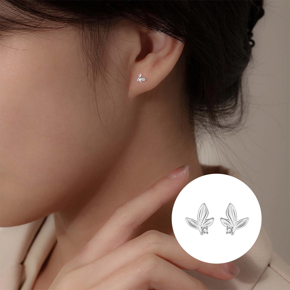 S999純銀精緻簡約晨露葉耳釘款耳環附馬卡收納盒, , large