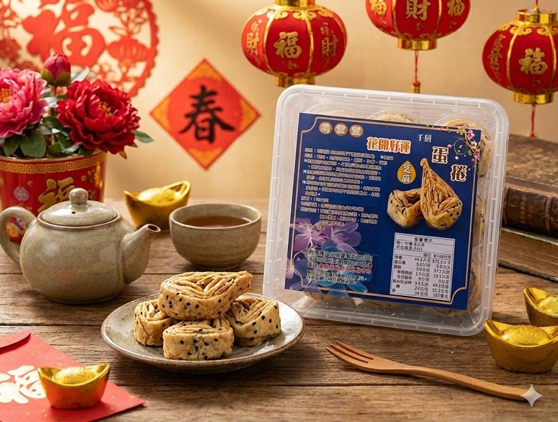 [Chinese Classic Collection] Qingyuntang Blooming Blessings - Thousand-Layer Egg Rolls 192g (Sesame) with Insulated Bag, , large