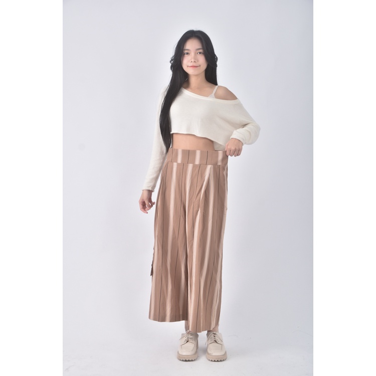 (L) sandro freeone高腰質感條紋棕色長褲二手衣, , large