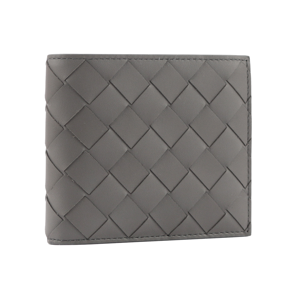 BOTTEGA VENETA 新款小牛皮編織對開8卡短夾/水泥灰, , large