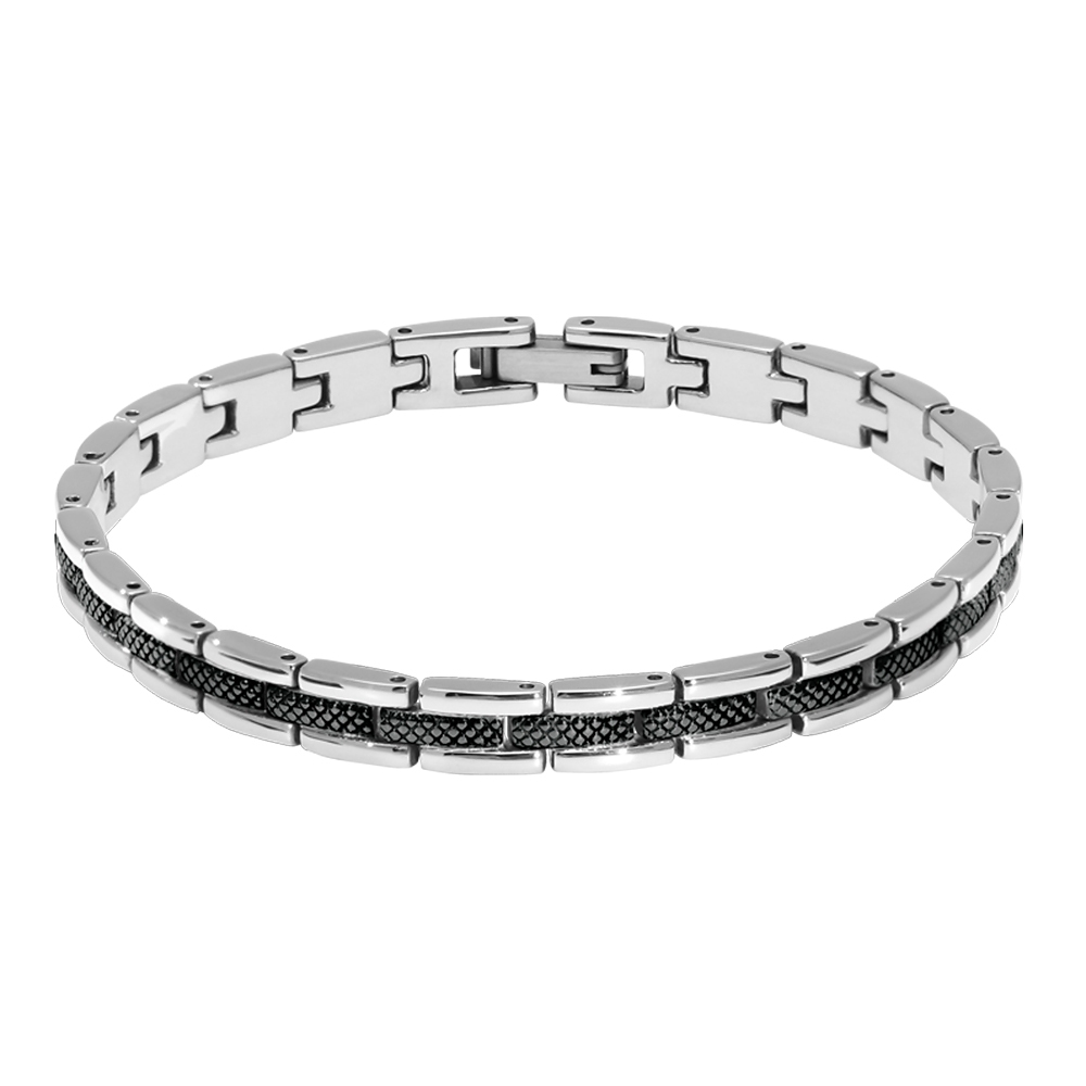 【快速出貨】法國 ROCHET Santorin系列 不鏽鋼男士手鍊-銀x黑 HB4762, , large