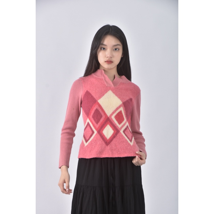 (S) bien質感V領粉色長袖上衣二手衣