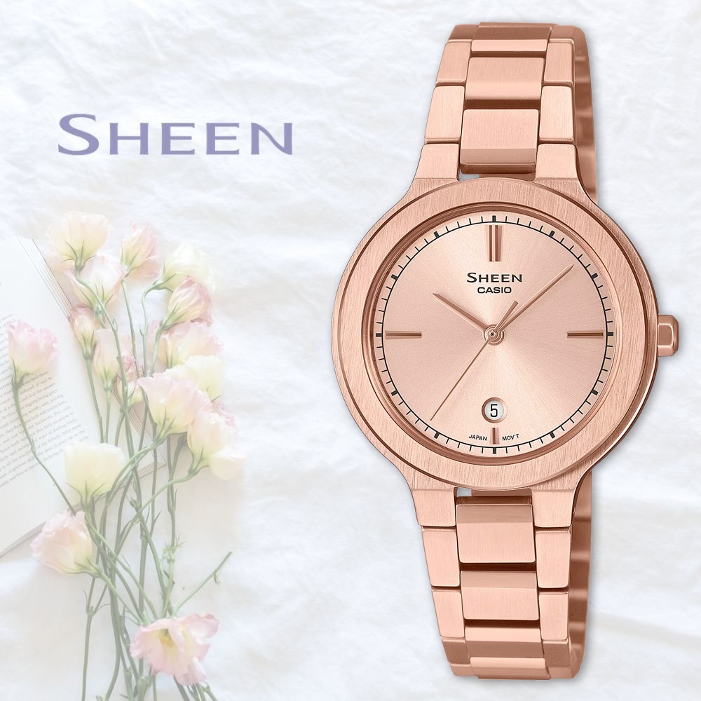 CASIO 卡西歐 SHEEN 奢華玫瑰金女錶 SHE-4559PG-4A, , large
