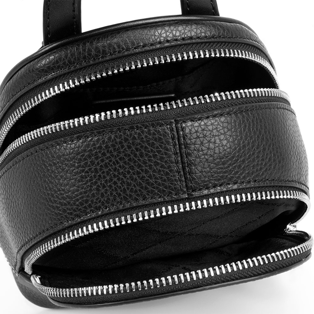 Michael Kors Rhea 銀字粒紋皮革拉鍊迷你後背包(黑色), , large