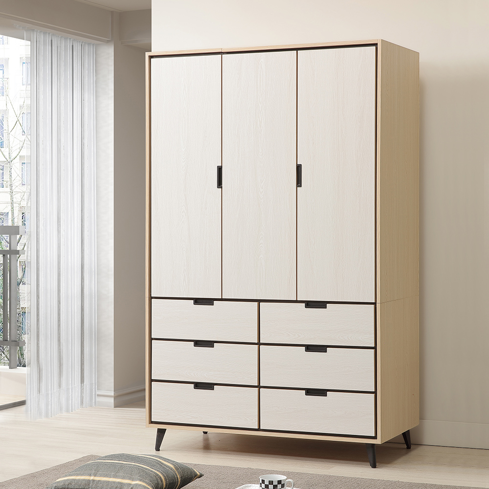 【唯熙傢俱】雷莎原木雙色4x7尺衣櫃, , large
