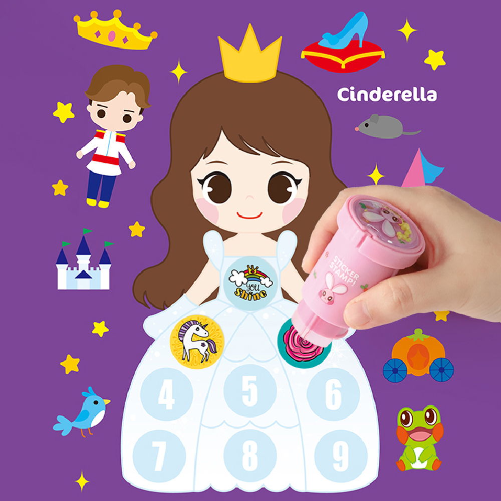 【韓國AMOS】魔法驚喜貼紙/著色/印章DIY繪畫組(公主), , large